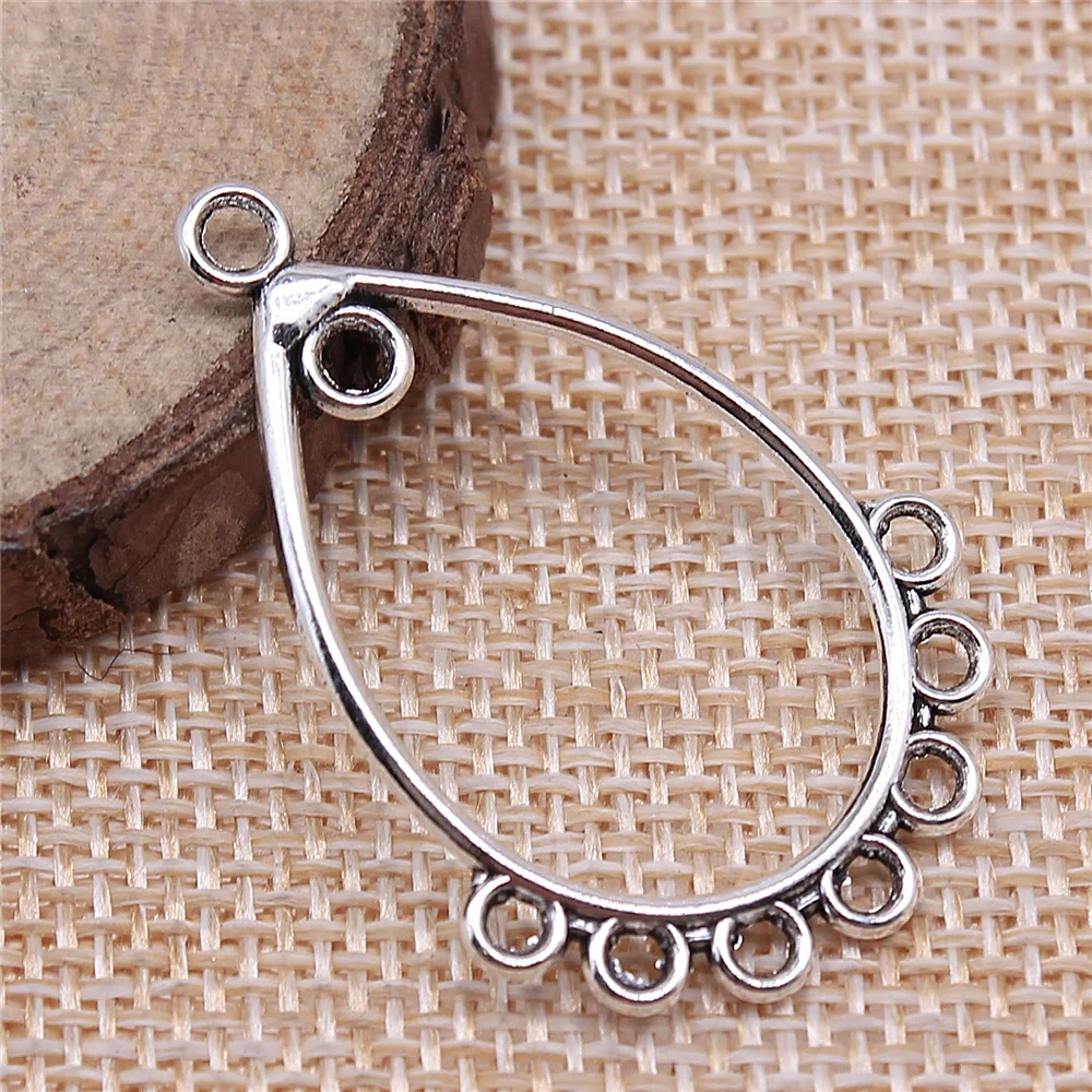 

10Pcs 38x26mm Drop-Shaped Porous Earring Connector Antique Jewelry Making DIY Handmade Craft