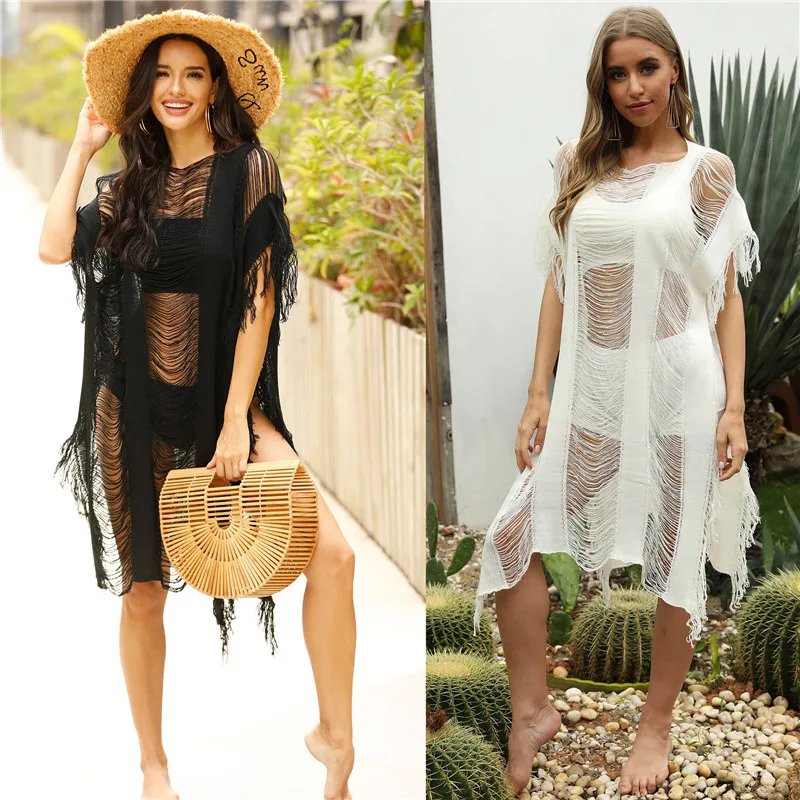 

Sexy Beach Dress Women White Summer Beach Cover Up Crochet Beachwear Ladies Boho Bathing Suit Swim Cover-ups 2021 saida de praia