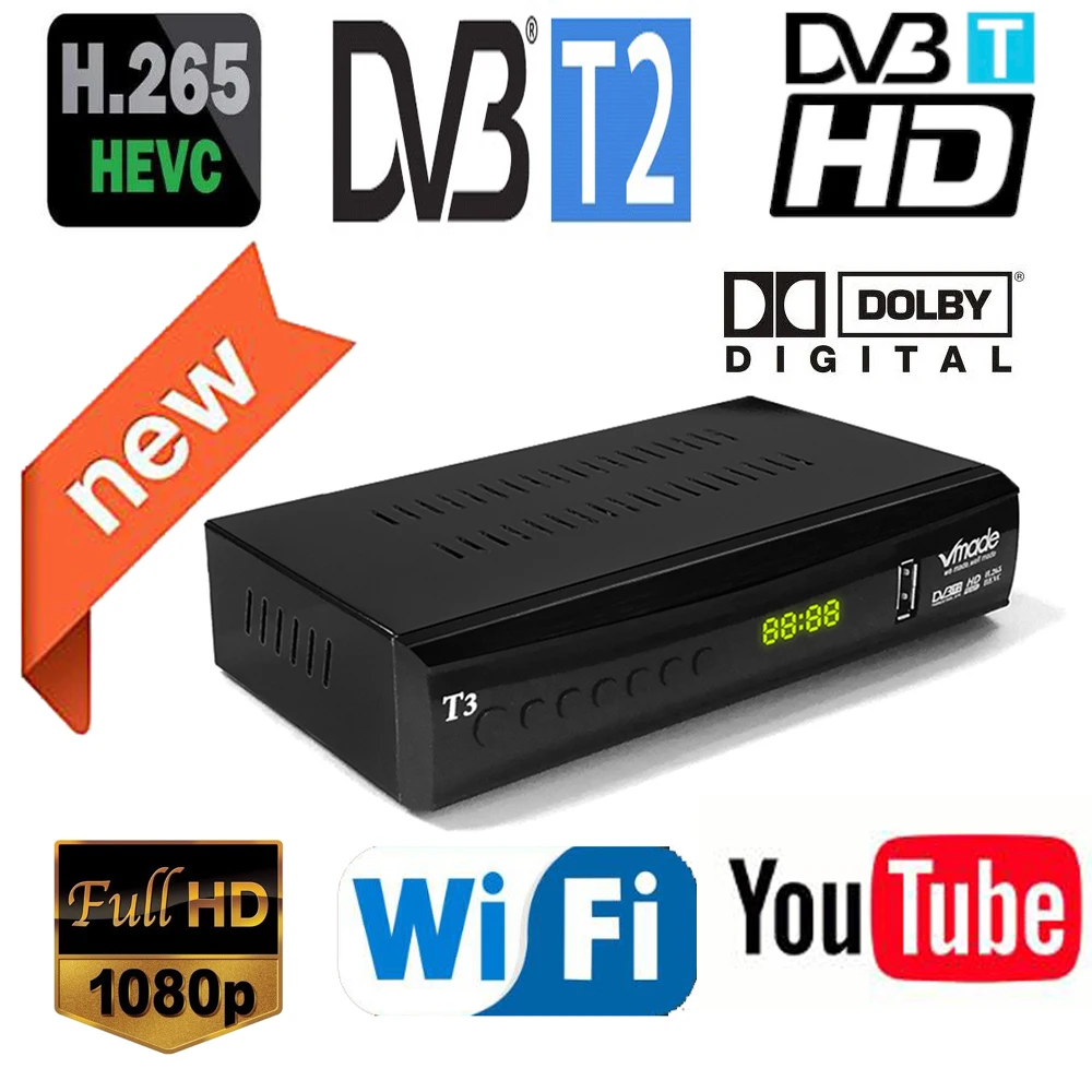 Новейший DVB-T2 цифровой приемник поддерживает H.265/HEVC DVB-T h265 hevc dvb t2 Лидер продаж Европа