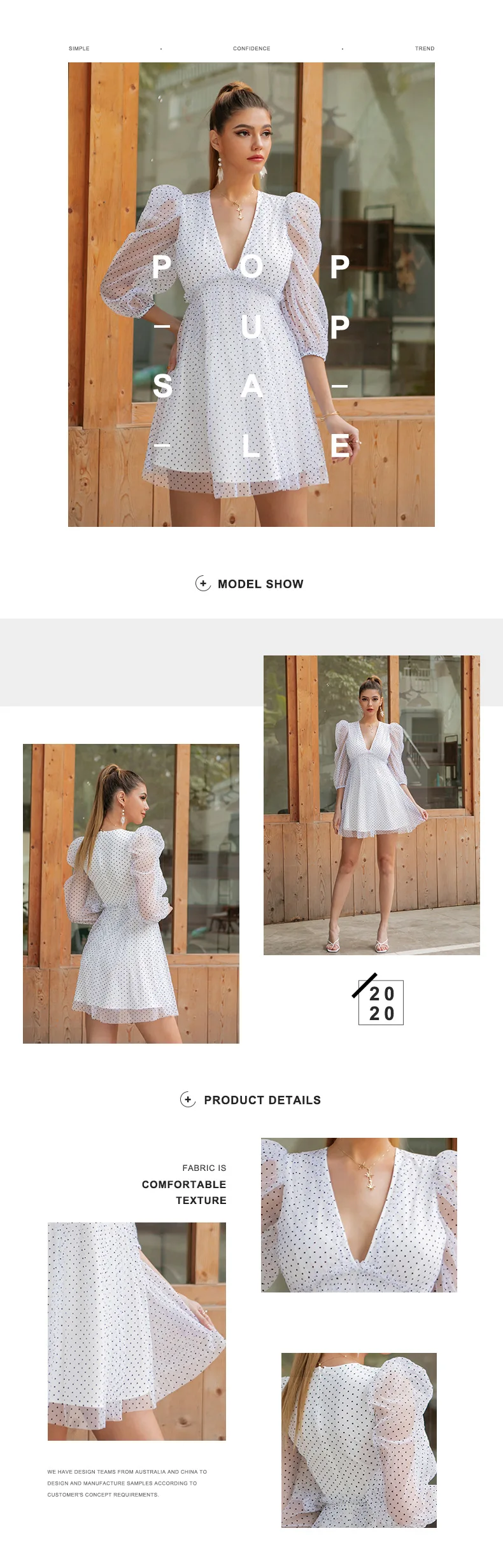 

2021 Spring New Polka Dot Skirt European and American Sneaky Design Polka Dot Stitching Chiffon Sheer Long Sleeve Dress Skirt