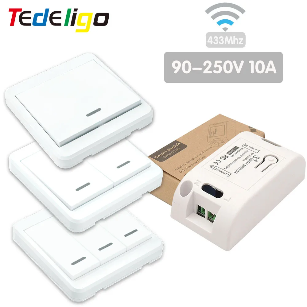 

Wireless Light Switch Rf 86 Wall Panel Push Button Switch 220V 10A Relay Remote ON OFF for Ceiling Lamp Fan Home Appliances