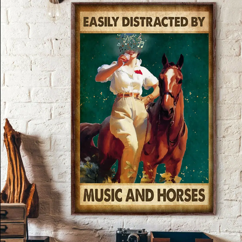 Cowgirl металлический знак легко отвлекаться от музыки и лошади винтажный Райдер