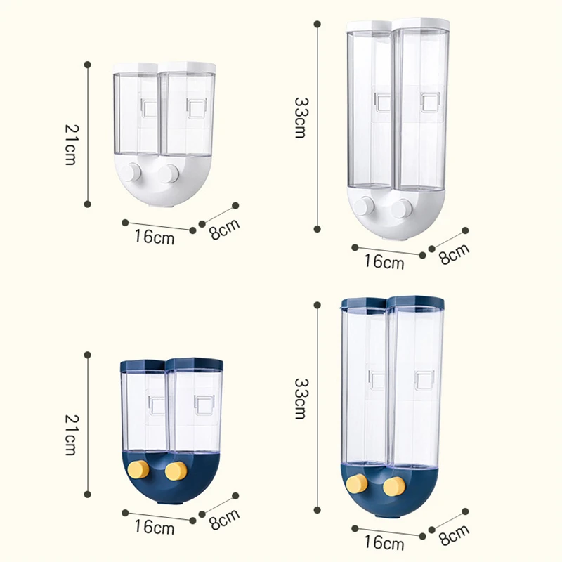 

Wall Mounted Food Storage Box Can Kitchen Organizer Plastic Double Grid Airtight Tan Container for Coffee Beans Grains Rice