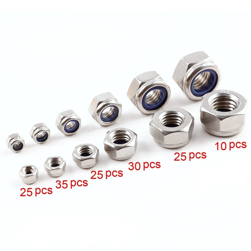 150 x самофиксирующаяся Шестигранная гайка 6 размеров M4 M5 M6 M8 M10 M12