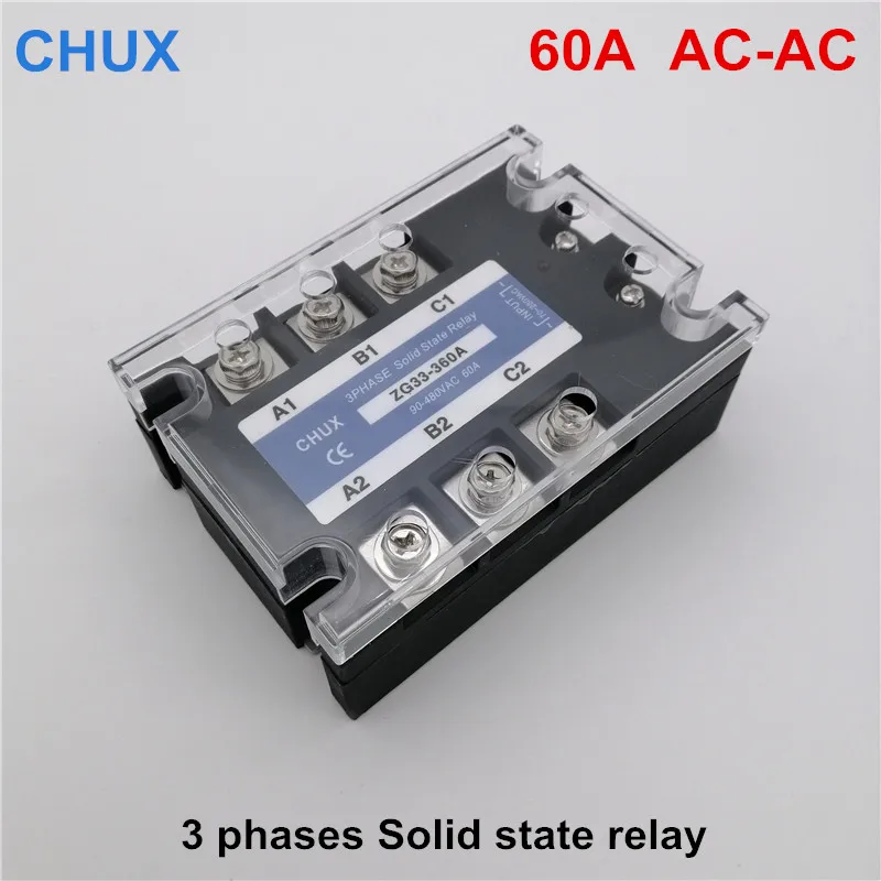 

CHUX Solid State Relay 60a AC to AC 90-480VAC ZG33 70-280v AC to AC 3 Three Phases SSR Relay