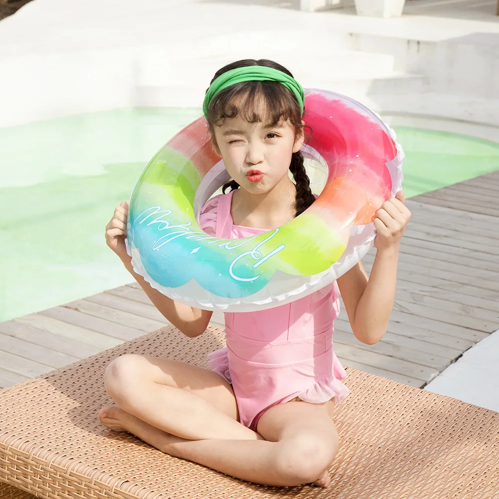 Надувное цветное плавательное кольцо, плавательный круг для безопасного бассейна, летняя уличная активность, Пляжная вечеринка, красочный ...