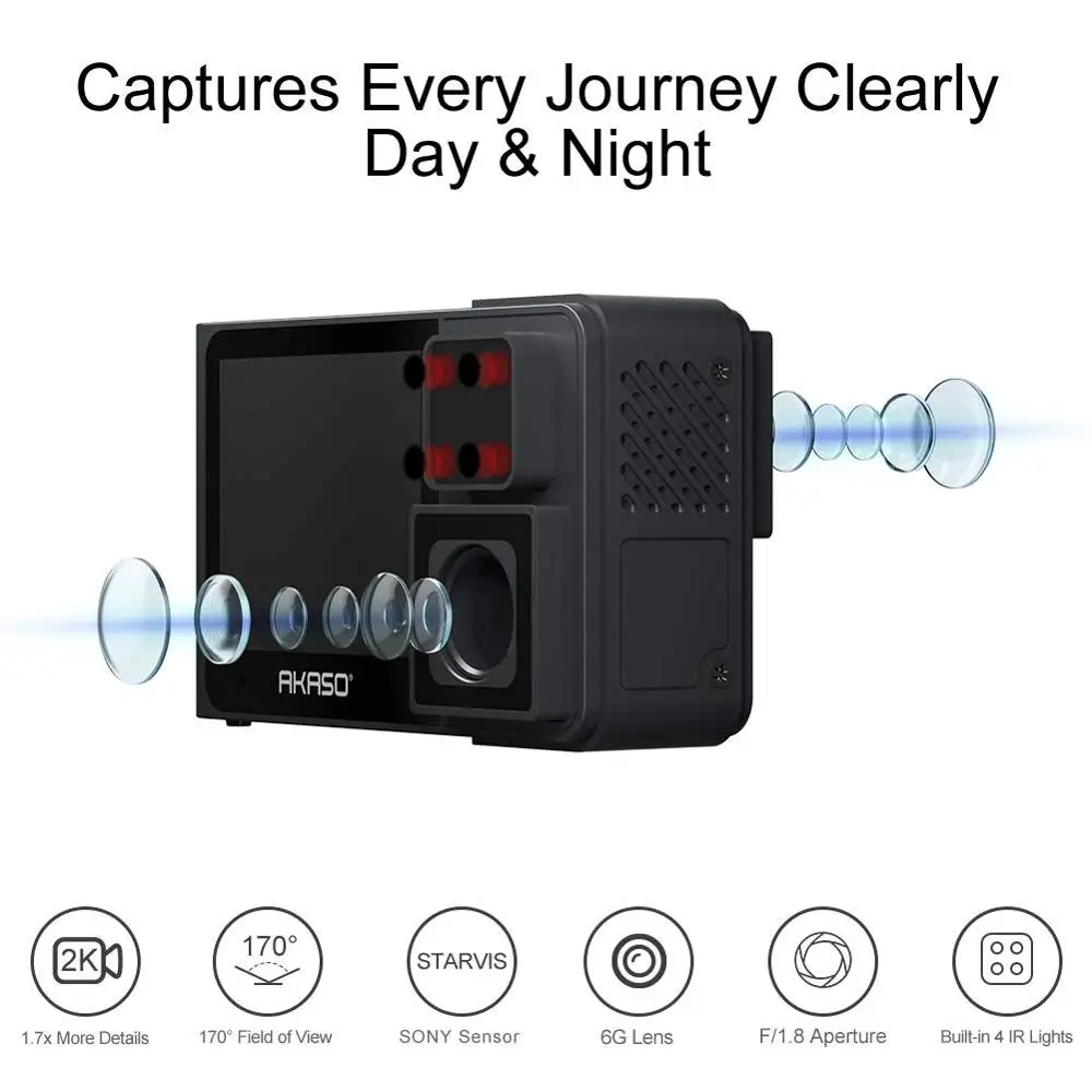 Goede Akaso Trace 1 Pro Dual Lens Auto Dash Camera 2K Dash Cam Wifi Met Telefoon App Externe Gps Met Sony Starvis Dual Record 1080P Dvr