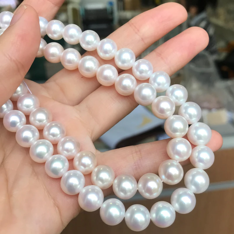 ?? 淡水真珠のネックレスラウンド形状とサイズ9-10ミリメートル完璧な光沢ジュエリーdiyルース真珠ストランドネックレス