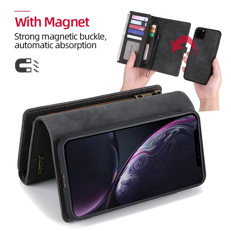 Многофункциональный кожаный чехол кошелек для iPhone 12 11 Pro Max Mini XS XR X 7 8