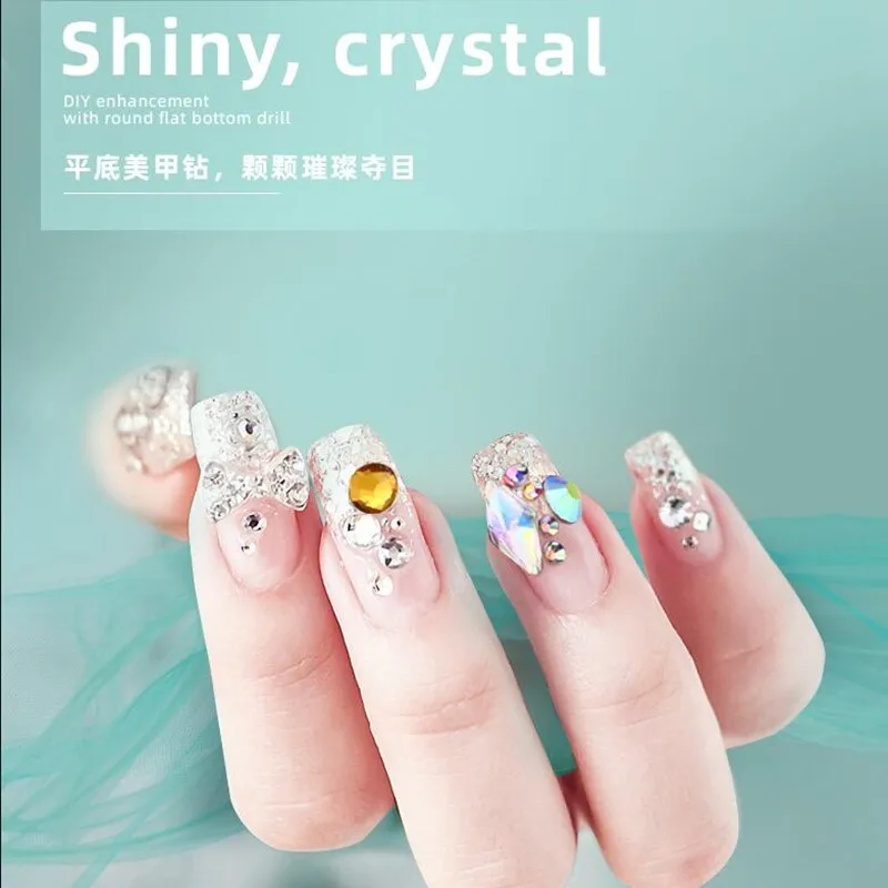 Стразы для ногтей Mix ss3-ss10 размер плоские с задней стороны без горячей фиксации 3D