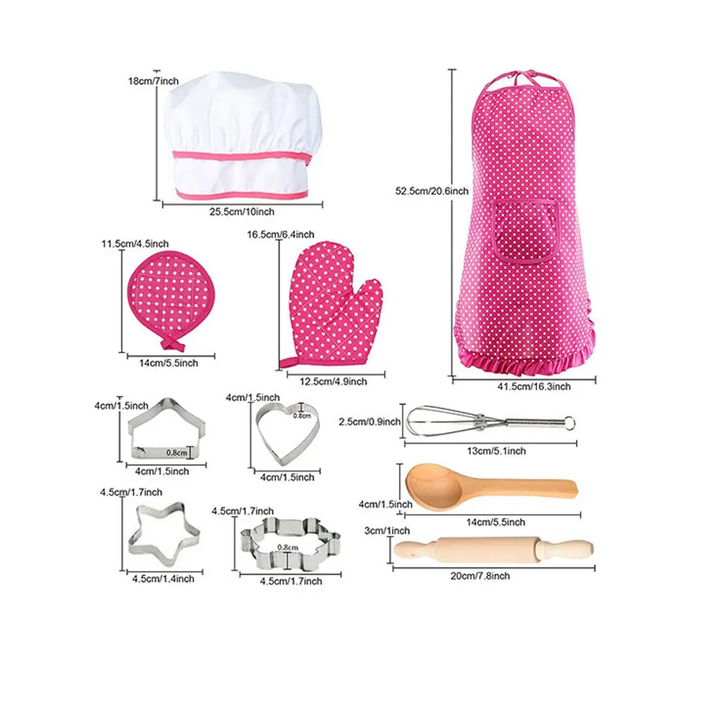 

Chef Set For Children Kitchen Cooking Baking Role Play Girls Toys Cook Costume Pink With Apron Chef Hat Utensils Cooking Mitt