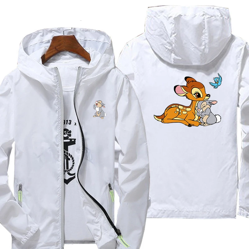 

Disney Bambi Fashion Sportswear Cute Jacket2021Hooded Graphic Windbreaker Collar Outwear Casual Breathable Zipper Sun Protection