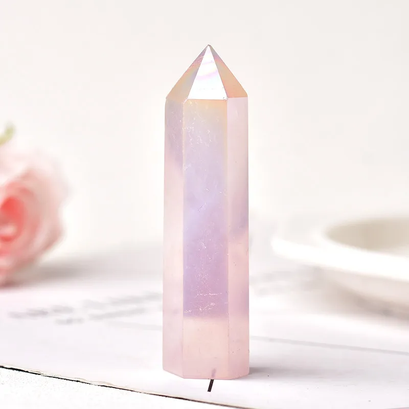 

1PC Natural Rock Rose Strawberry Quartz Crystal Point Healing Stone Pure Color Spiritual Obelisk Wand Pink Room Ornaments