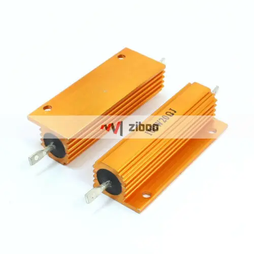 

2Pcs 100Watt 20 Ohm Gold Tone Aluminum Housed Wire Wound Resistors 60 x 21mm.