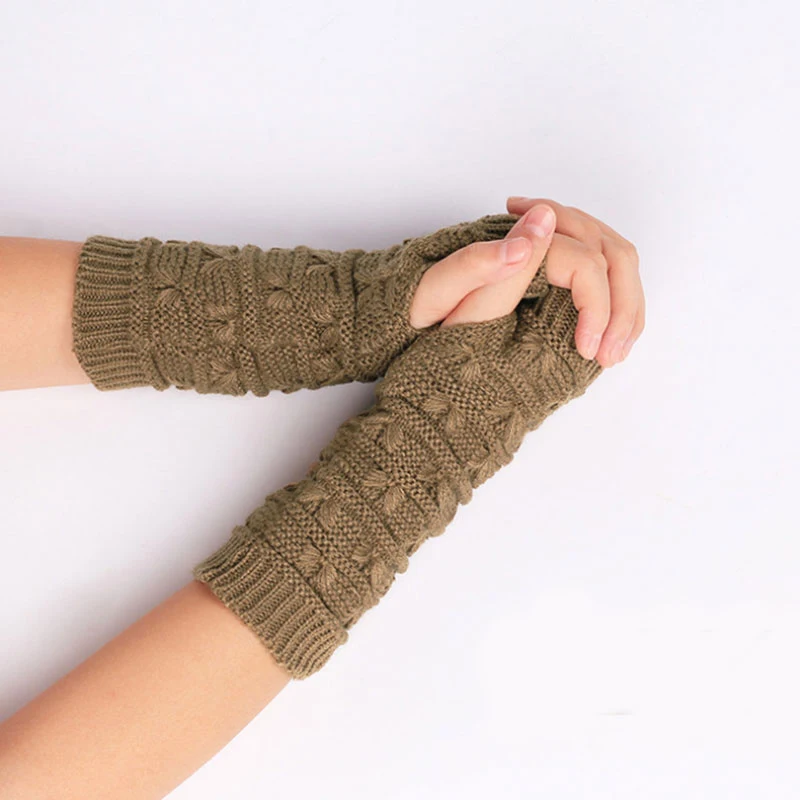 

Outdoor Riding Knitted Short Arm Cover Warmth Triangle Half Finger Solid Color Woolen Gloves Against Cold Sleeve Protection