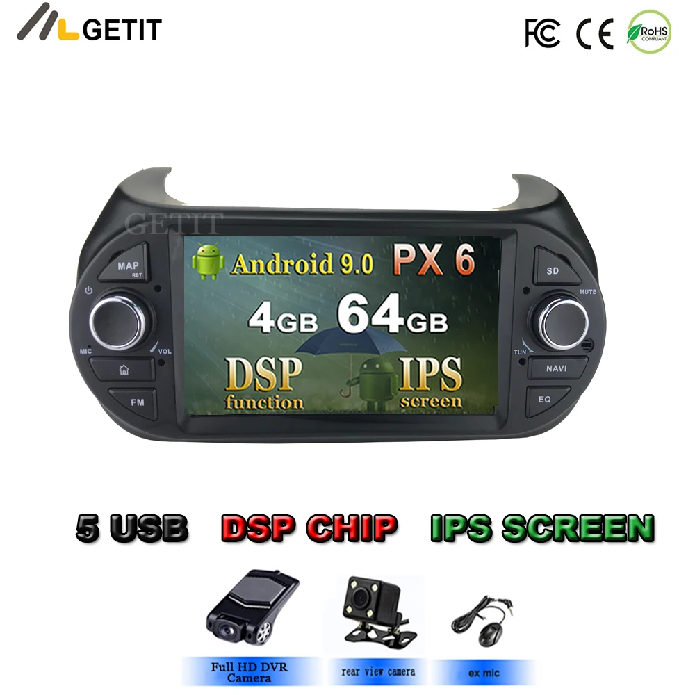 Автомобильный мультимедийный DVD плеер DSP IPS Android 10 4G 64G для FIAT Fiorino Qubo Citroen Nemo Peugeot Bipper