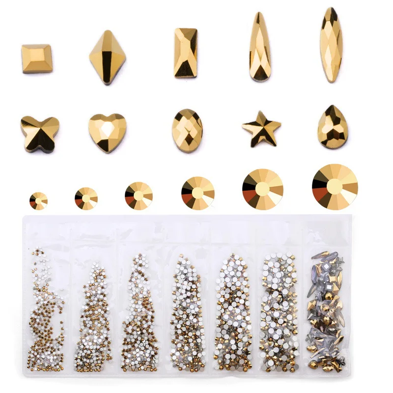 

1728Pcs Nail Rhinestones AB Flat Back Stones Mixed Size 3D Glitter Nail Gems DIY Nail Art Decorations Crystal Nail Studs Decals