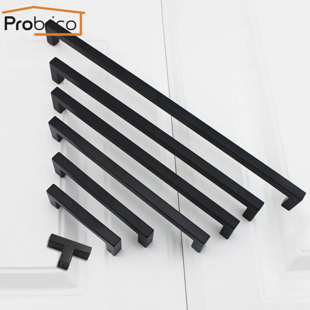 Ручки для шкафа Probrico черные, ширина 10 мм, квадратный стержень из нержавеющей стали, регулируемые ящики для мебели CC 64 мм ~ 256 мм