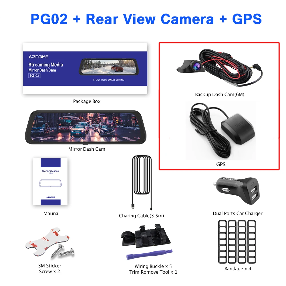 PG02-RVC-GPS AZDOME PG02 Автомобильный видеорегистратор с ночным видением, камера заднего вида, 10 дюймов, зеркальная видеокамера, видеорегистратор, видеорегистратор FHD 1080 P, двойной объектив - Название цвета: PG02-RVC-GPS