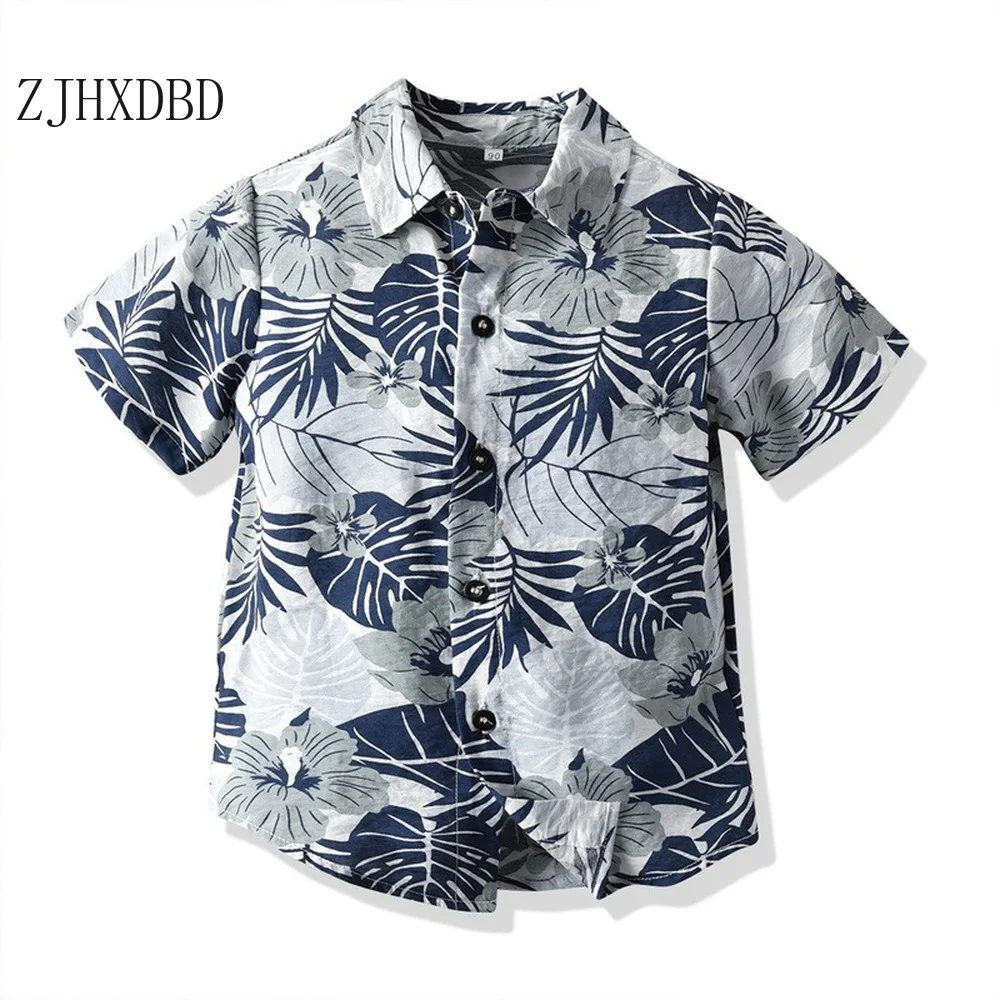 Лето 2020 новинка Детская гавайская рубашка с коротким рукавом и принтом для