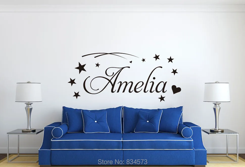

Персонализированные настенные наклейки с именем звёзд для мальчиков и девочек, настенные наклейки, украшения для дома «сделай сам», съемны...