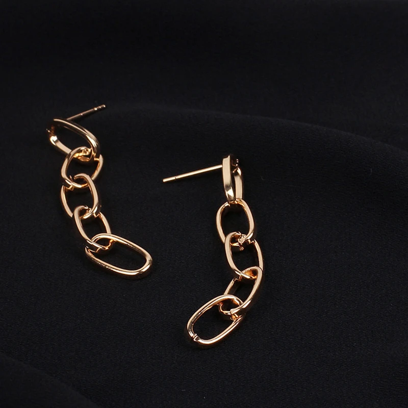 

2020 New Punk Metal Chain Long Section Drop Earring Geometric Rose Gold Silver Color Hip Hop For Women Girls Party Jewelry Gifts