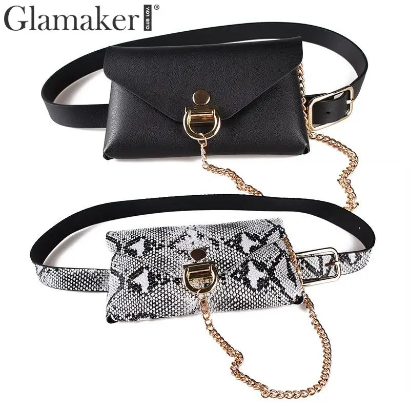Glamaker винтажный снэк-принт пояс с сумкой из искусственной кожи Женский широкий ремень для платья сексуальный черный цепочка широкий пояс уличная