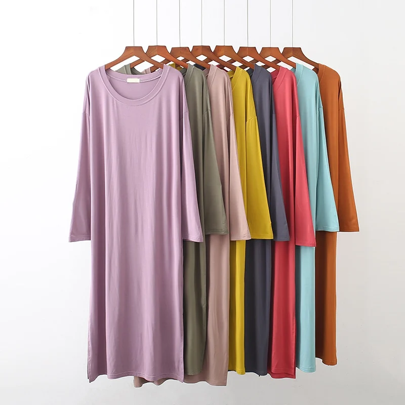 

Large Size Long Night Dress Sleepshirt Pregnant Women Loose Modal Nightdress Ladies Long Sleeve Dress