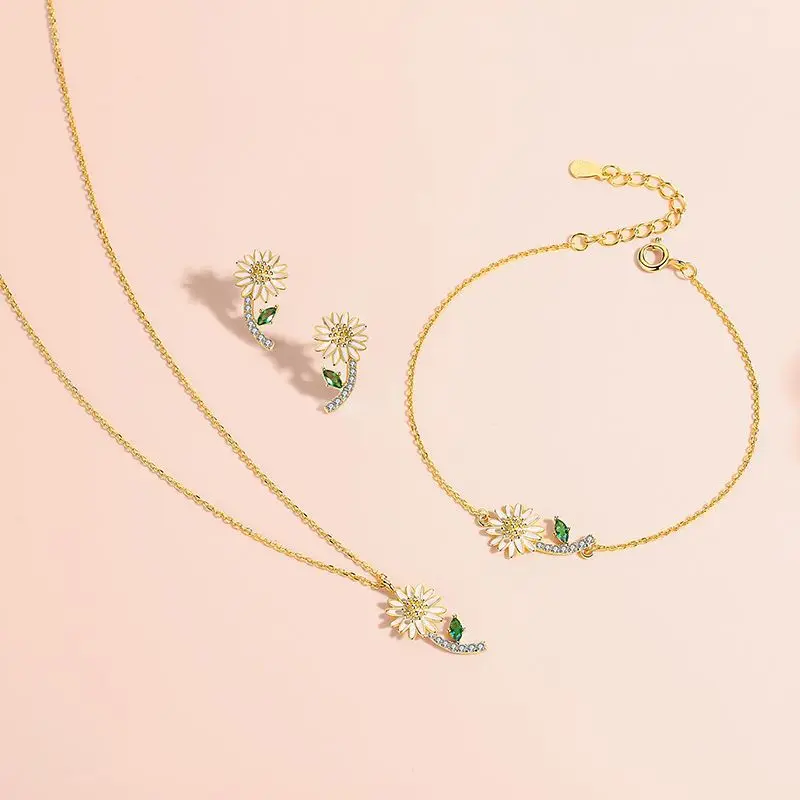 Милый дизайн браслет для женщин CZ золотой цвет цветок ромашки асимметричная