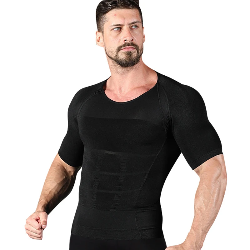 Мужская корректирующая одежда для похудения моделирующая футболка Приталенный