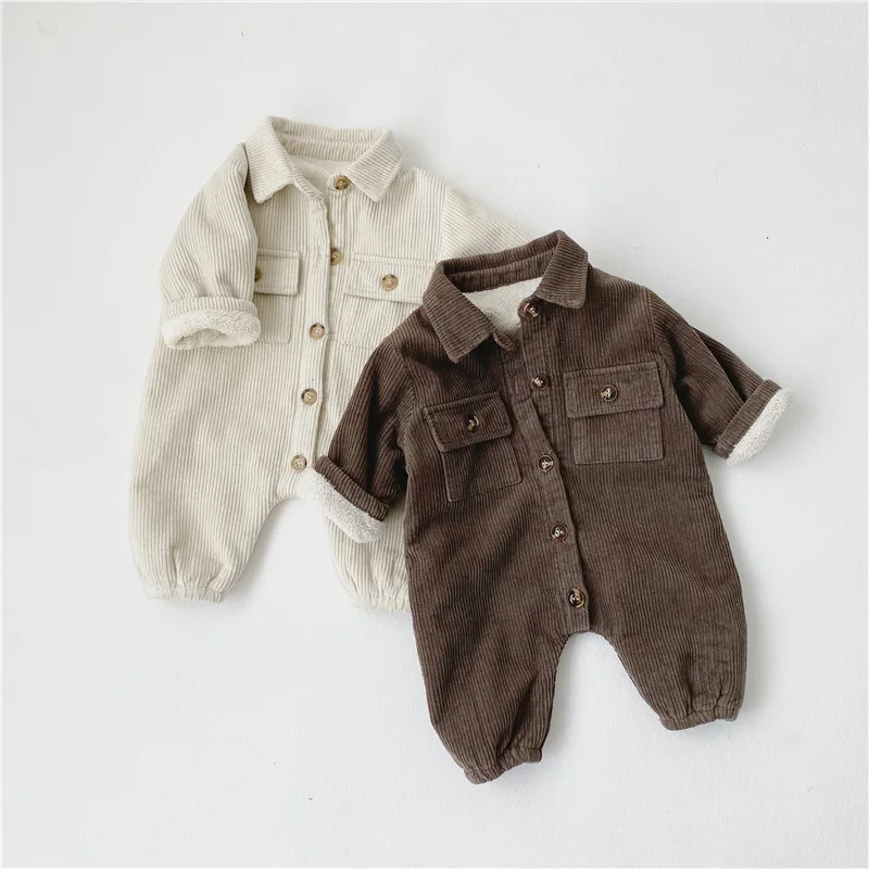 Corduroy Winter baby boy clothes warm snowsuit girl fashion onesie Outwear clothing for kids newborn |