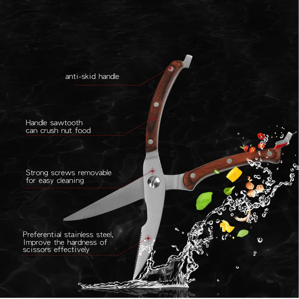Sowoll кухонные ножницы из нержавеющей стали для птицы с безопасным замком цветная