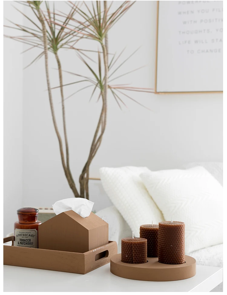 Европейский стиль деревянный подсвечник круглый зеленый современный маленький