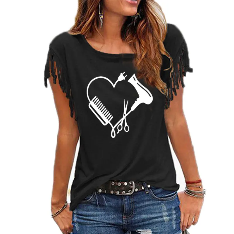 Футболка женская с принтом в виде сердца расчески и ножниц | Женская одежда