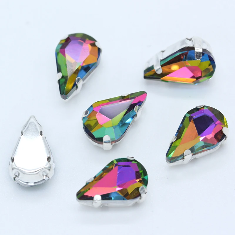 5-13MM 24-Colors Sew on Water Drops Rhinestone Crystal Silver Claw Button Teardrop For Jewelry/Wedding Dress Bags Shoe Diy Trim | Дом и сад