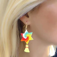 myuki rice beads hand woven earrings simple and fashionable european and american colored five pointed star earrings for ladies