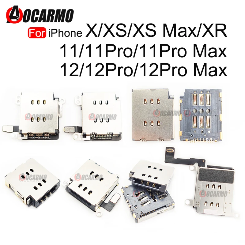 

Aocarmo For iPhone X XR XS 11 12 Pro Max Sim Card Tray Socket Slot Adapter Connector Reader Holder Flex Cable Replacement Parts