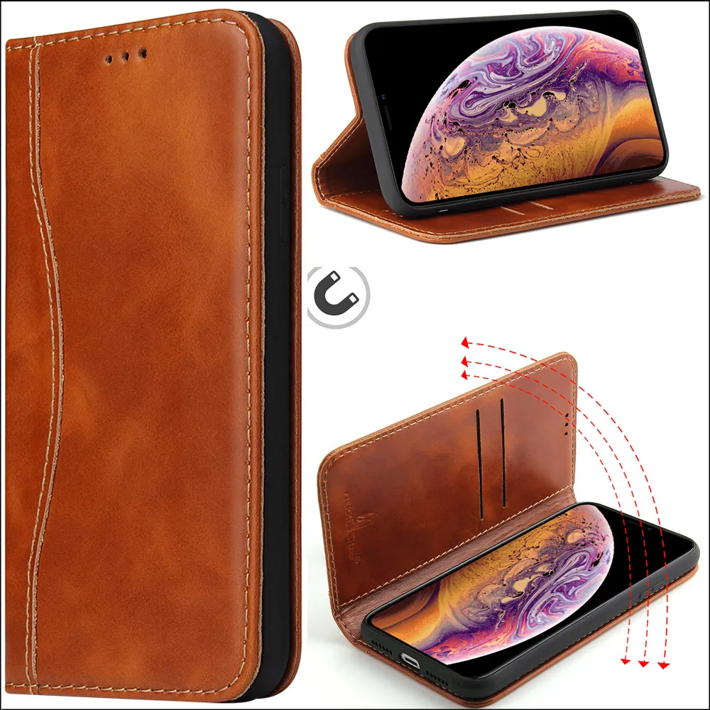 Чехол из натуральной коровьей кожи для iPhone 11 Pro Max Book Wallet Магнитный