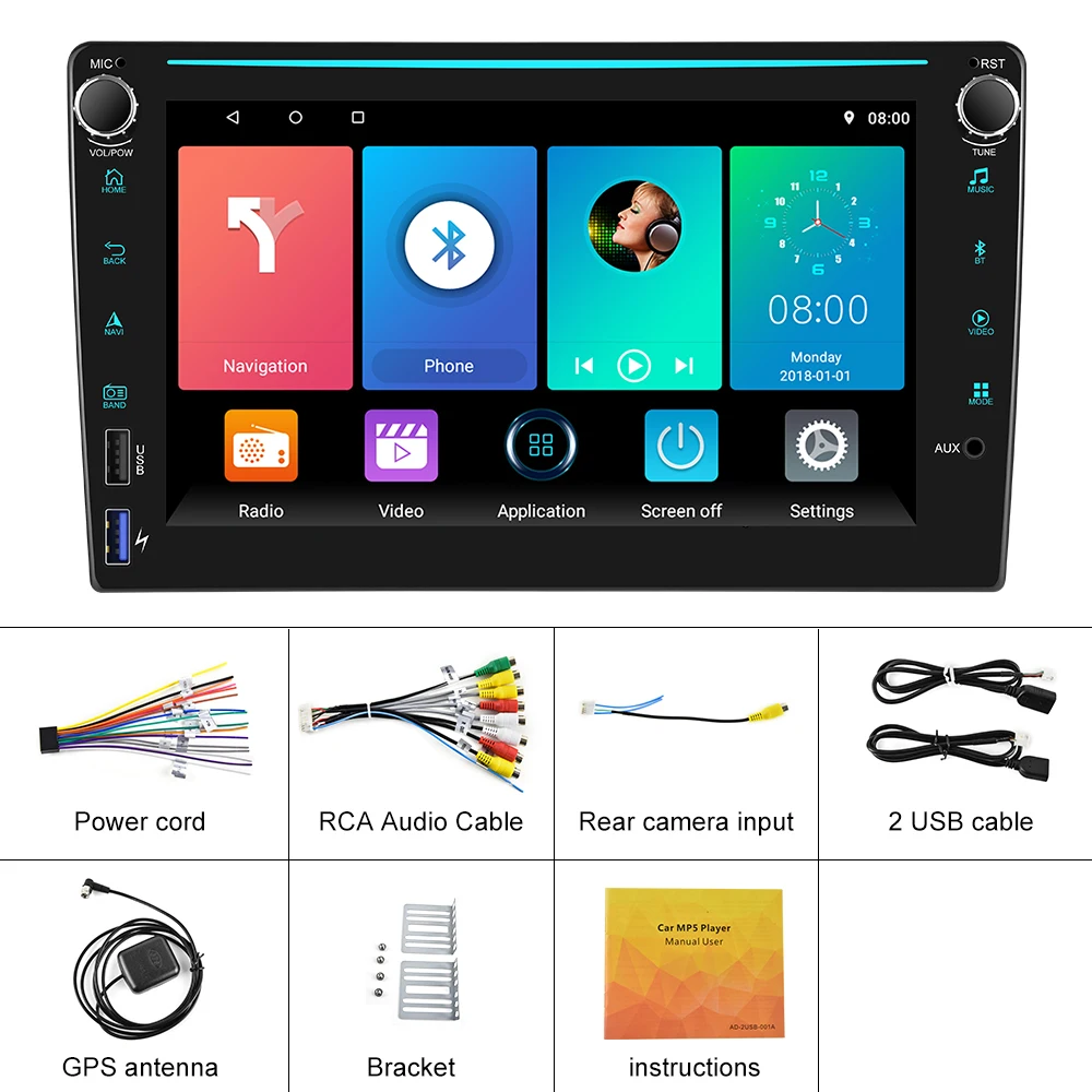 

Podofo 2 Din Radio Car GPS Android 10.0 Multimedia Player 8" Audio Stereo FM Bluetooth For Volkswagen Nissan Hyundai Kia Toyota