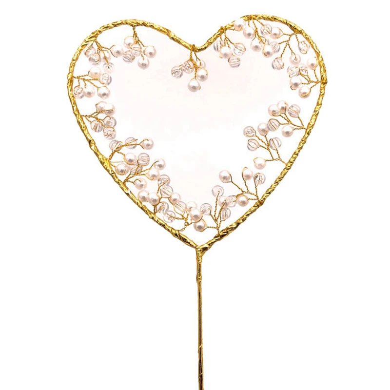 

1PC Unique Heart-shaped Cake Topper Insert With Pearl Cake Decoration Insert For Wedding Rose Gold