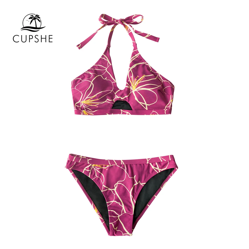 CUPSHE Фиолетовый Гибискус комплект бикини на бретельках женский сексуальный