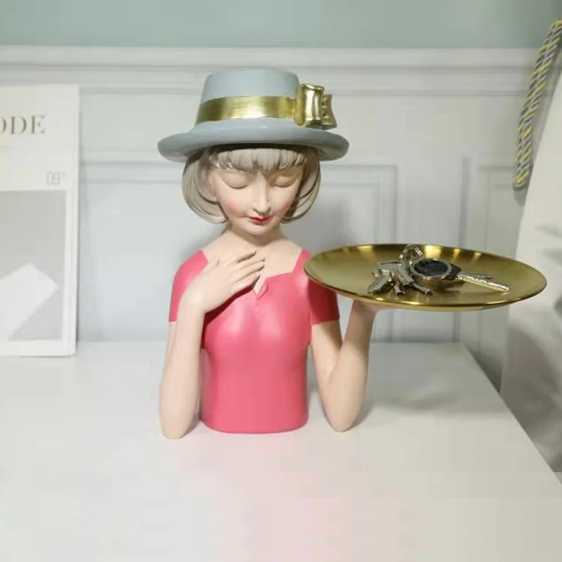 

Girl Figurine Decoration Holding Tray Resin Storage Holder Art Storage for Keys Candy Jewelry Home Office Living Room Desk Decor