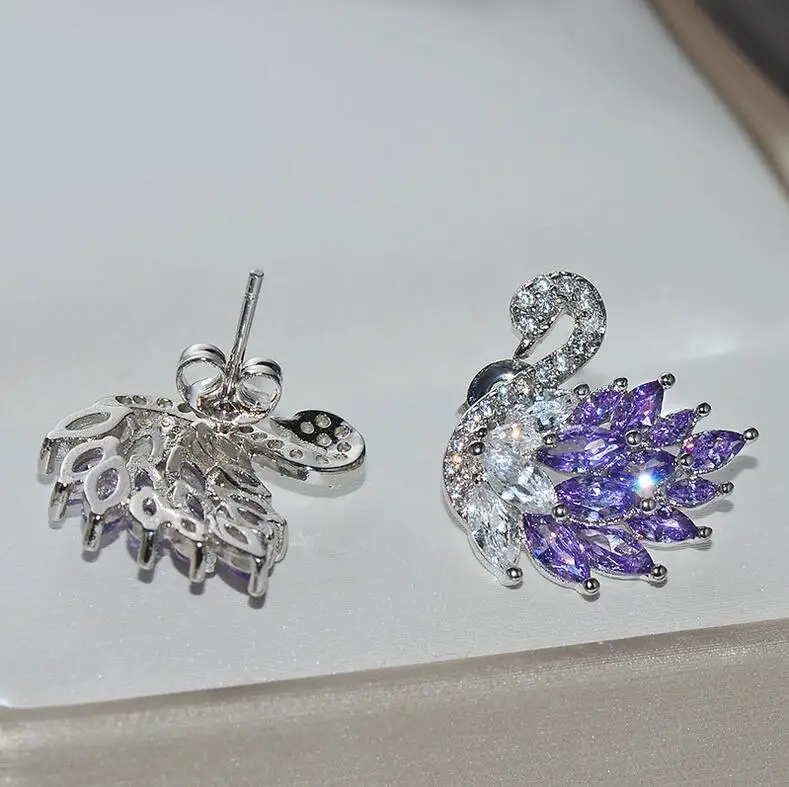 New Stunning Classical Animal Jewelry 925 Sterling Silver Three Color Marquise Cut 5A Cubic Zircon Party Swan Stud Earring Gift | Украшения
