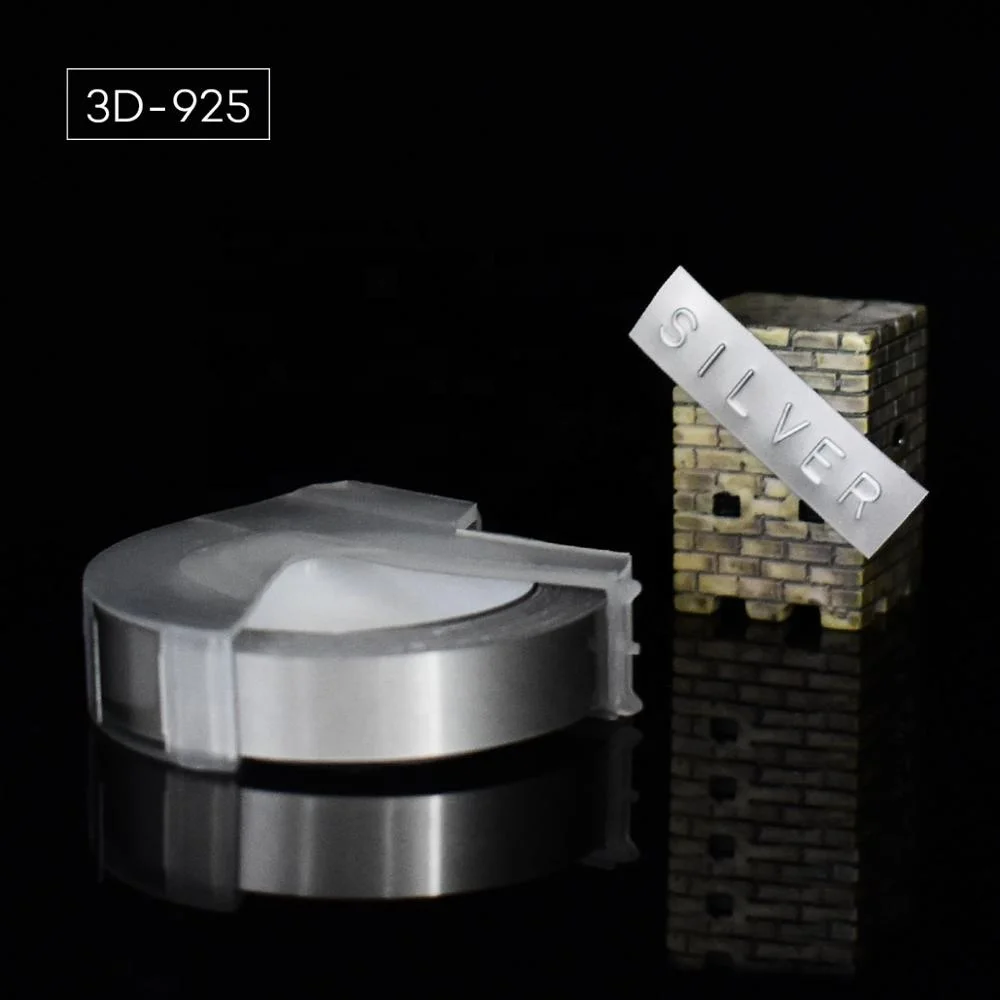 Silver 1 рулон 6/9/12 мм 3D для тиснения, из ПВХ этикетки ленты совместимый с dymo 1610 1880 12965 ручной принтеры этикеток для Motex E101 этикетка производители - Цвет: Silver