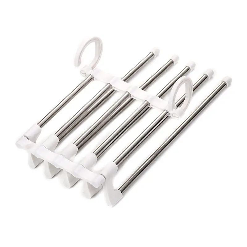 2 1 Set Of Clothes Hanger Stainless Steel Multifunction Five In One Pants Hanger Coat Hanger Clothes Rack For Indoor Home Travel - Цвет: 2