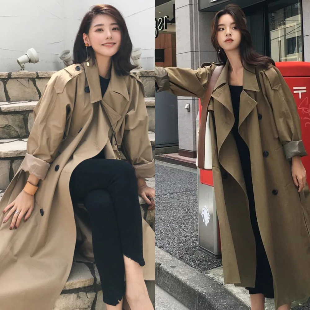 

Autumn 2020 New Ladies Mid-length Windbreaker Army Green Lapel Belt Double Breasted Fashion Coat Jacket Women QB022