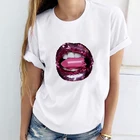 Женская футболка с принтом губ и губной помады, Женская Футболка Harajuku с круглым вырезом, лето 2021, модная футболка с короткими рукавами, Прямая поставка
