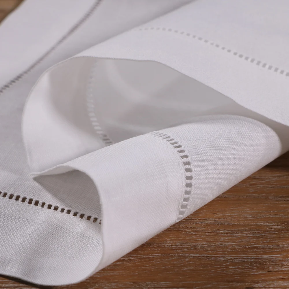 N001 18: 12 шт. из смеси хлопка рами белые столовые салфетки с пеньковой строчкой 18 &quotx