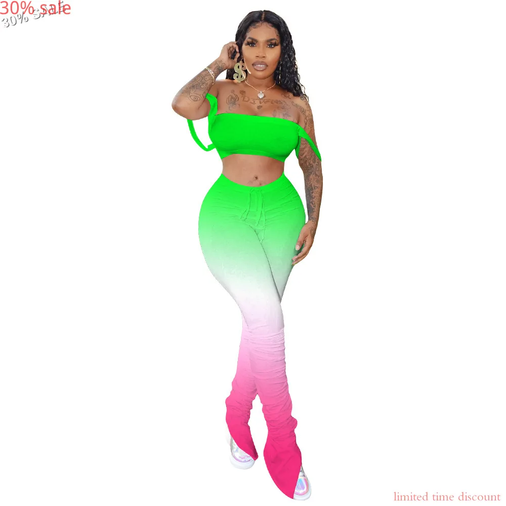 Комплект леггинсов в складку Модный летний наряд укороченный топ градиентного