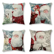 Fundas de almohada de la serie navideña, funda de cojín de Papá Noel, almohada cuadrada personalizada con cremallera, regalo de Navidad para decoración del hogar (4)